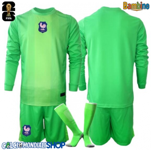 Maglie da calcio Francia Portiere Seconda Maglia Bambino Mondiali 2026  Manica Lunga + Pantaloni corti)